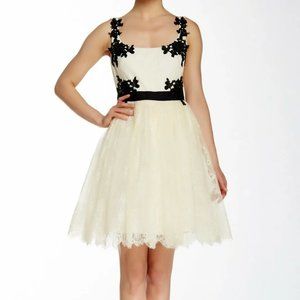 Marchesa Notte Ivory Lace Dress Black Beaded Applique 4